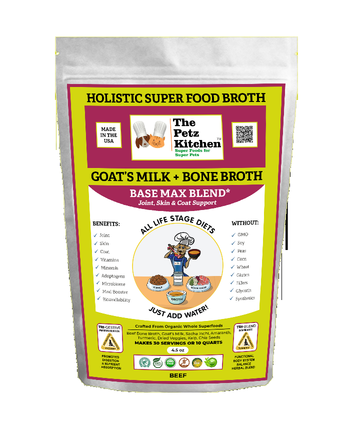 Goats Milk + Bone Broth Base Max* Joint, Skin & Coat Support Broth* The Petz Kitchen Dog & Cat