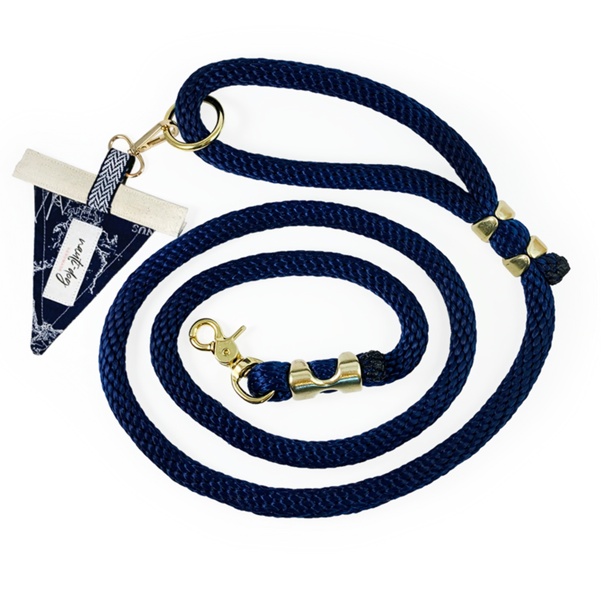 Carta Marina Navy Vintage Nautical Toile Premium Rope Dog Leash